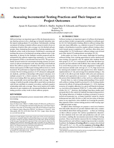 assessing incremental testing practices and their impact on project outcomes|Assessing incremental testing practices and their impact on .